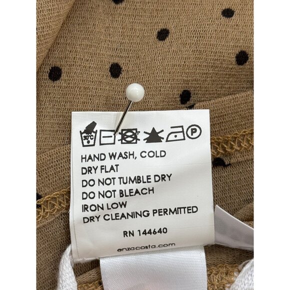 Enza Costa Sheer Top Long-Sleeve Turtleneck Tan + Black Polka Dot Womens Size M - Picture 9 of 9